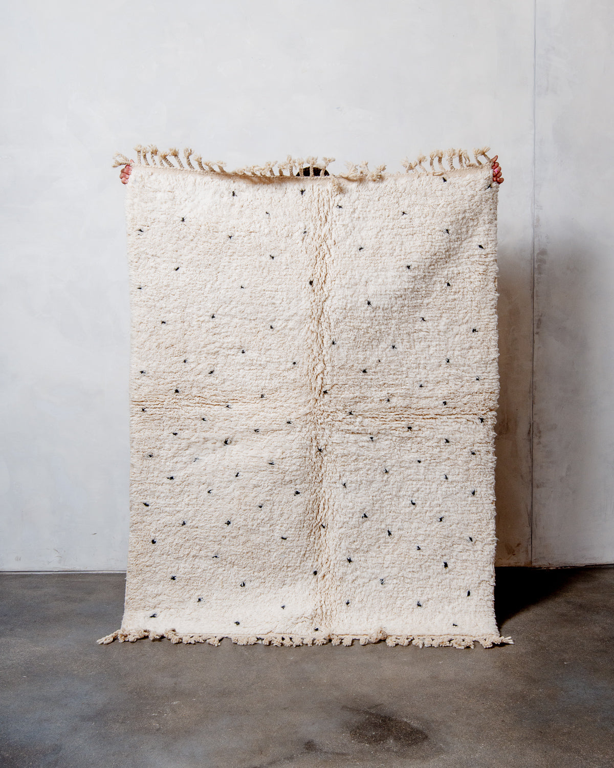 Modern, designer, handcrafted Berber rug from Morocco. Beniourain carpet with beautiful colours and patterns and fluffy wool texture.